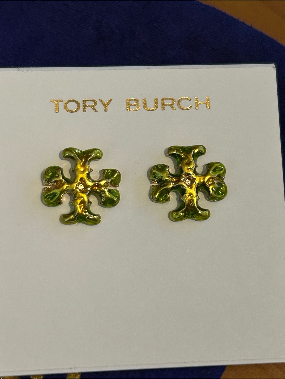 Tory Burch Green and Gold Roxanne Stud Earrings
